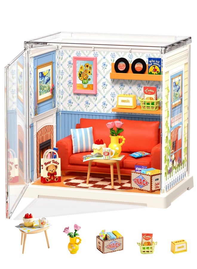 روبوتايم مجموعة روبوتيم سوبر كريتور، منزل بلاستيكي صغير، حرفة بلاستيكية قابلة للتوسيع، مجموعة بناء منزل مصغر، مجموعة صنع غرفة معيشة صغيرة، نموذج حرفي، هواية، هدية فريدة (صالة ريفية زرقاء) - Image 1